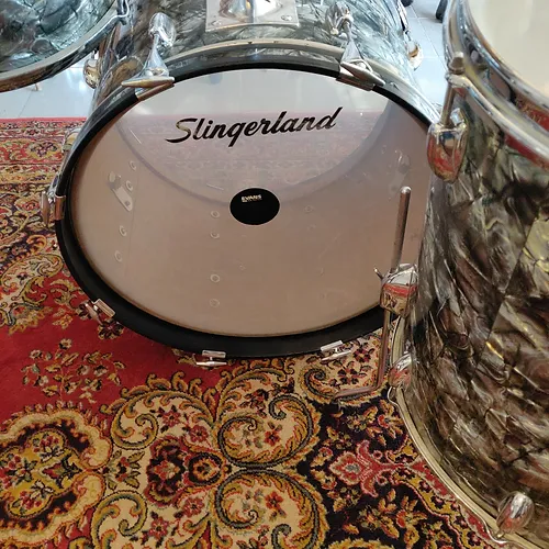 Slingerland Gene Krupa Deluxe Outfit 20"x14" 13"x9" 16"x16" Black Diamond Pearl - Image 9