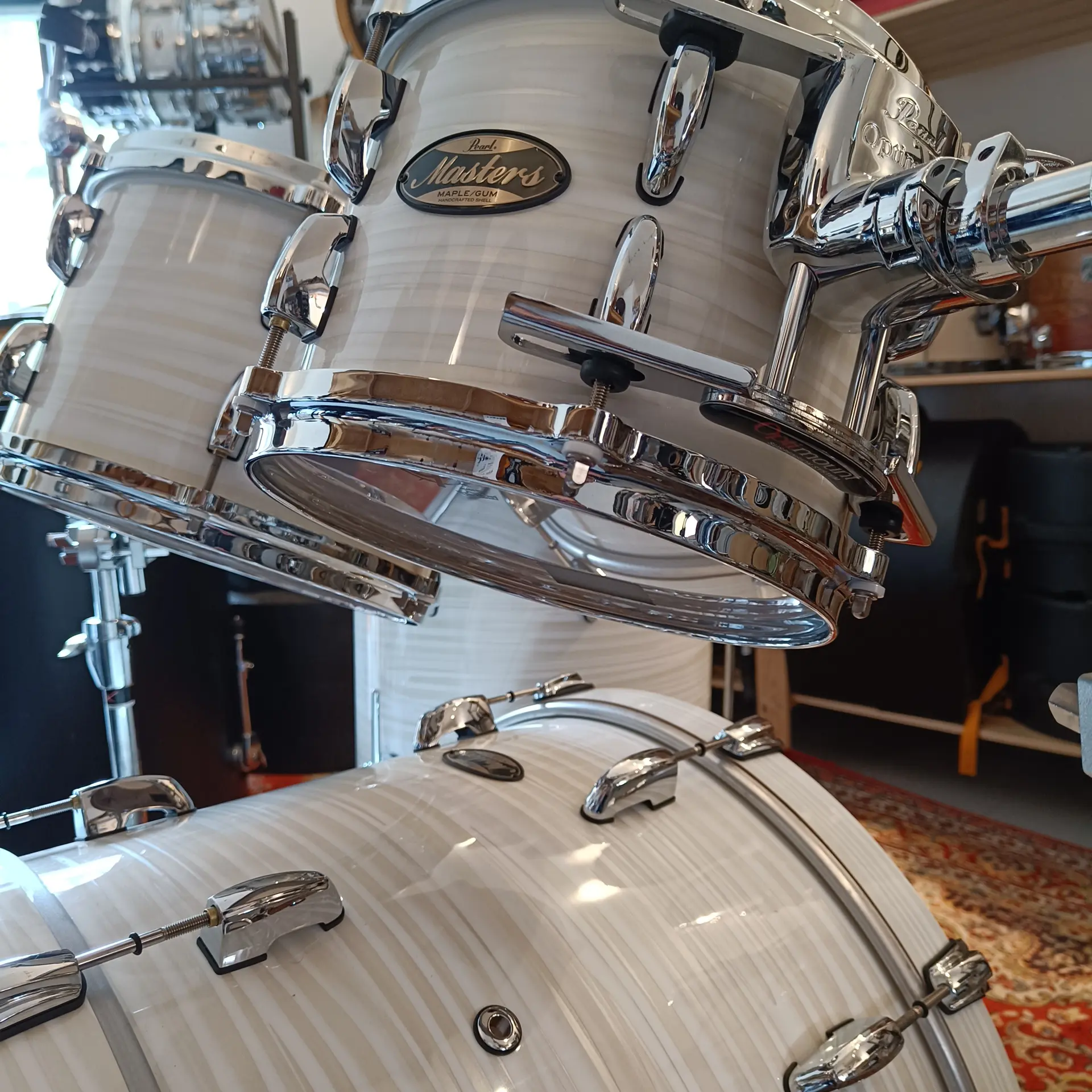 Pearl Masters Maple/Gum 22"x16" 10"x7" 12"x8" 16"x16" Silver White Swirl + supports toms – Image 11
