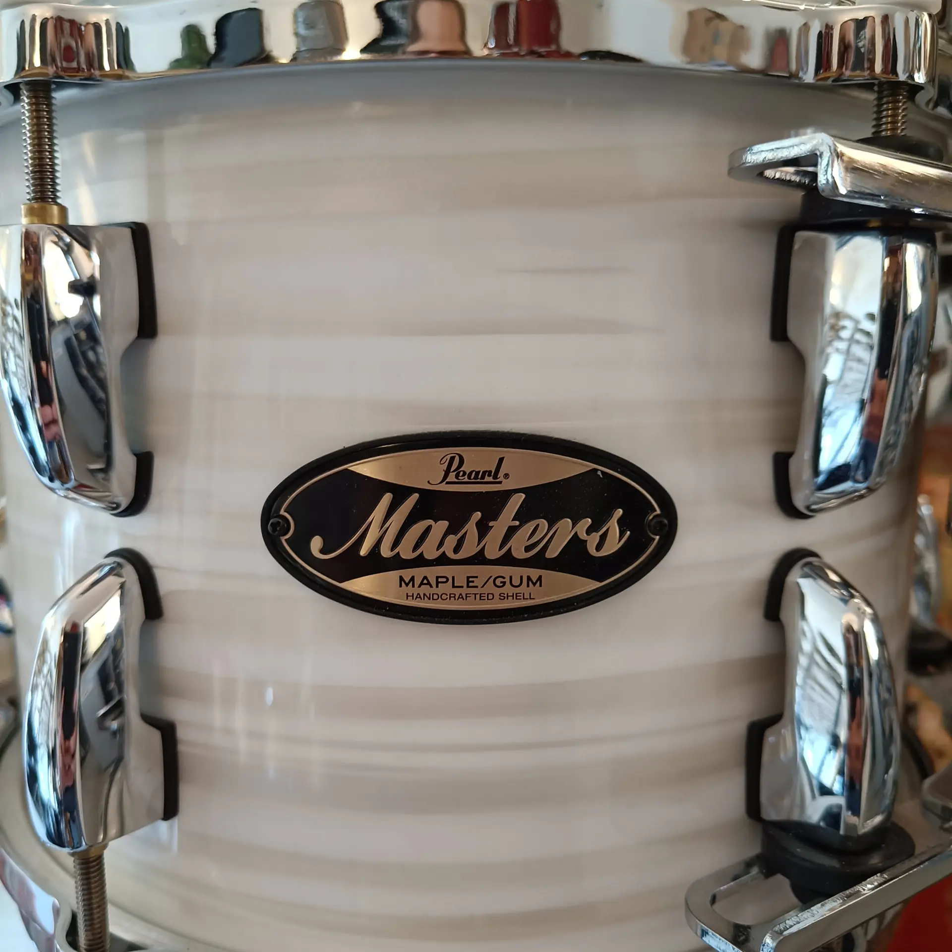Pearl Masters Maple/Gum 22"x16" 10"x7" 12"x8" 16"x16" Silver White Swirl + supports toms – Image 3