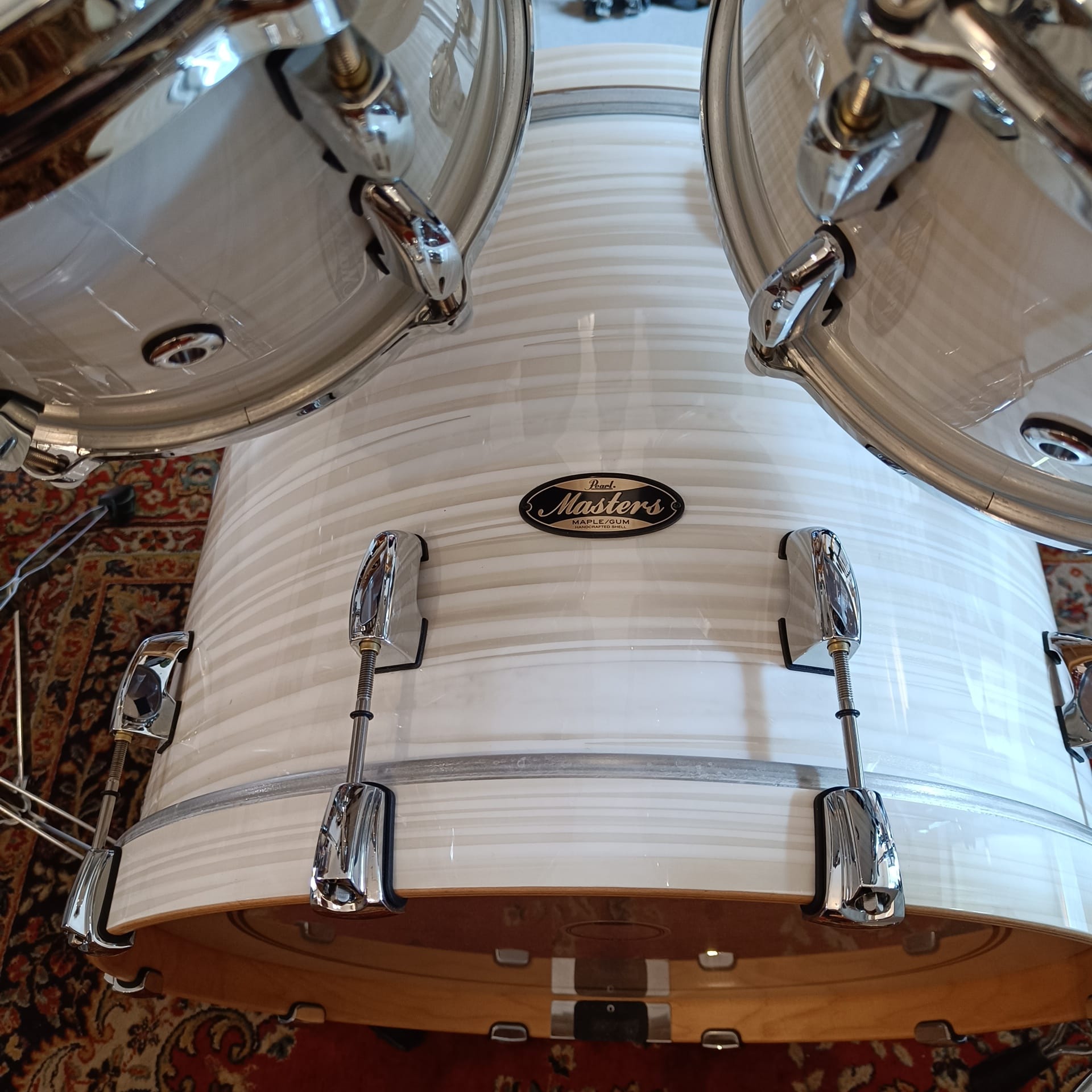 Pearl Masters Maple/Gum 22"x16" 10"x7" 12"x8" 16"x16" Silver White Swirl + supports toms – Image 9