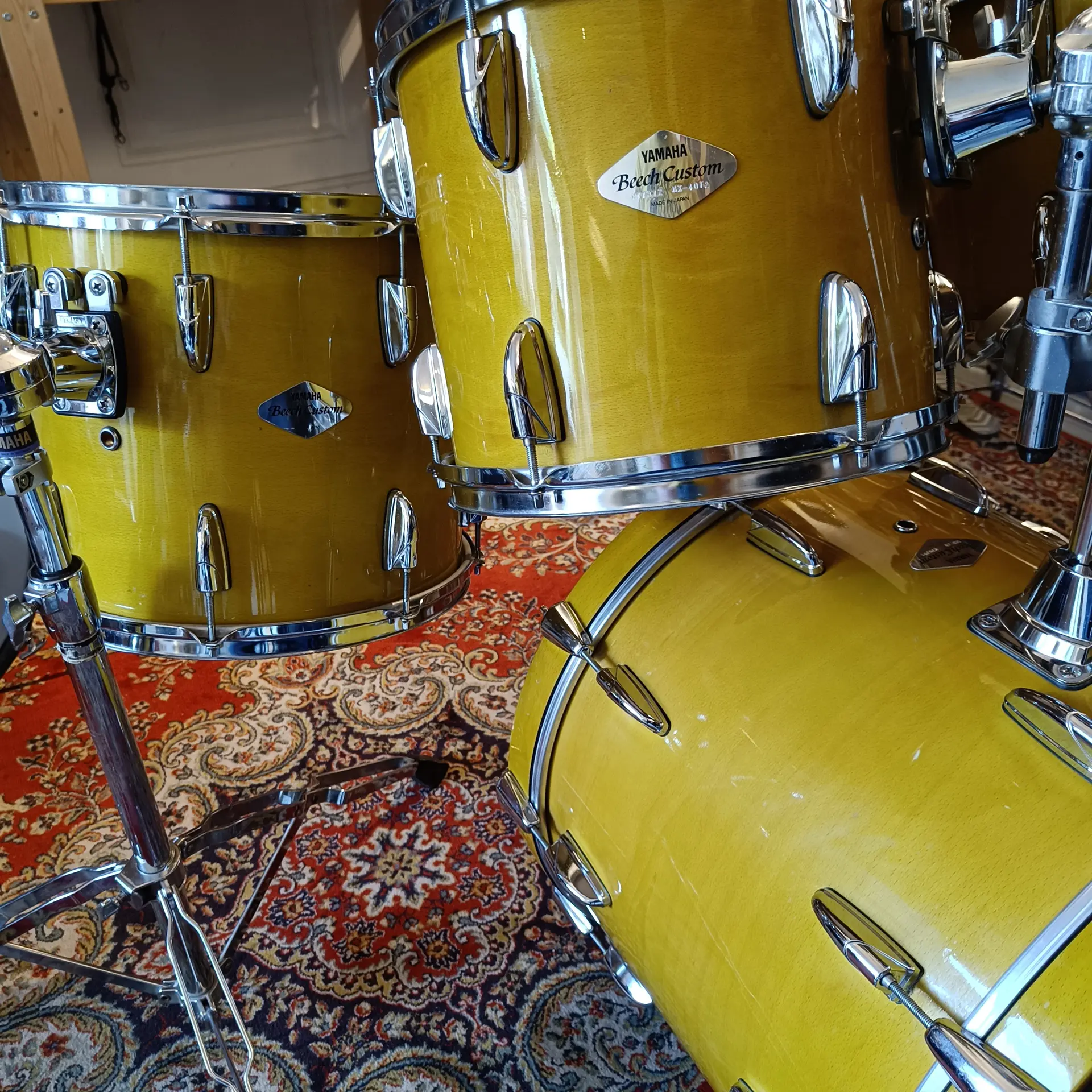 Yamaha Beech Custom 20"x14" 10"x9" 12"x10" 14"x12" Pear Yellow Made in Japan - Image 4