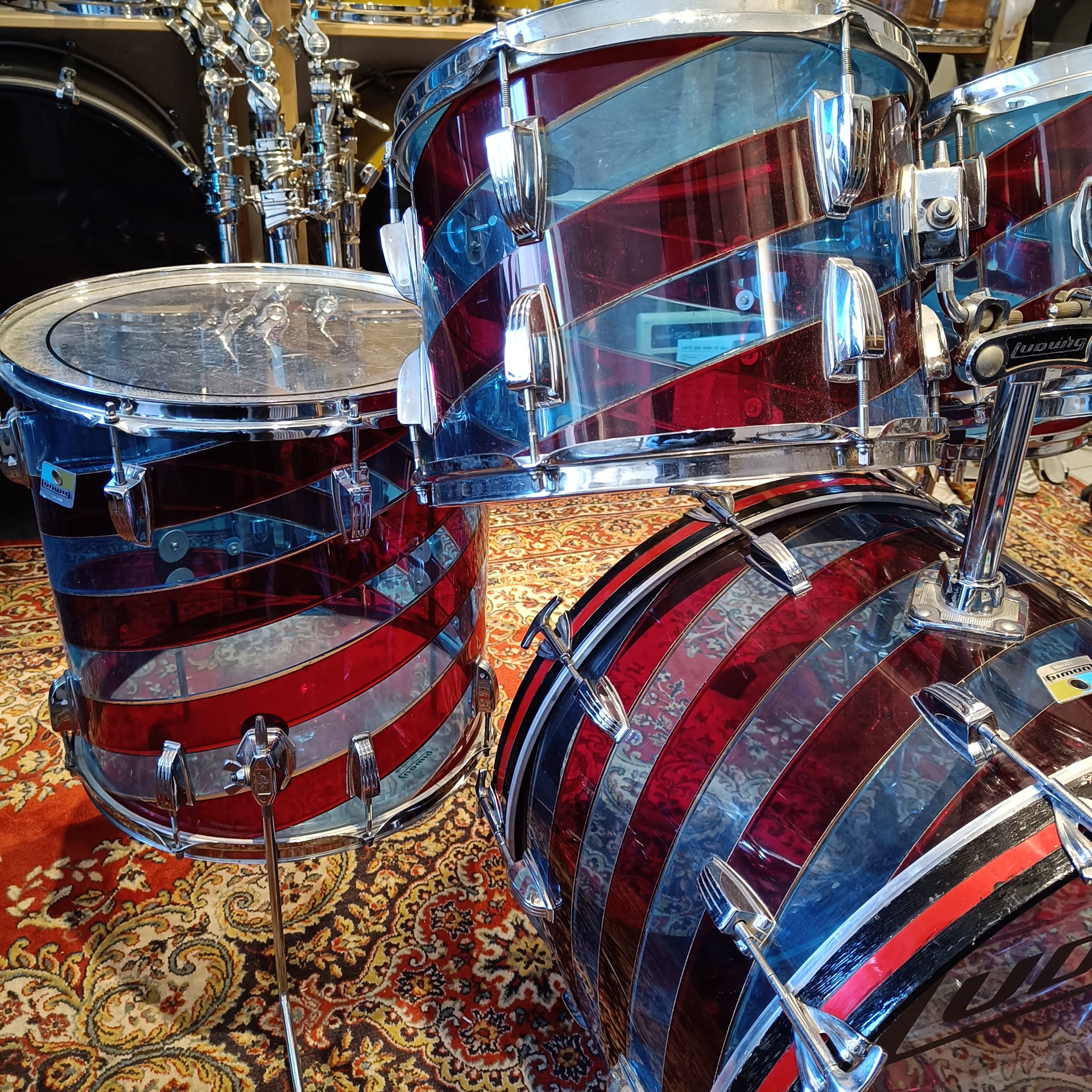 Ludwig Rainbow Vistalite Pattern C (Red/Blue) B&O 22″x14" 12″x8" 13″x9" 16″x16" + 14″x5″ Vintage 70's - Image 3