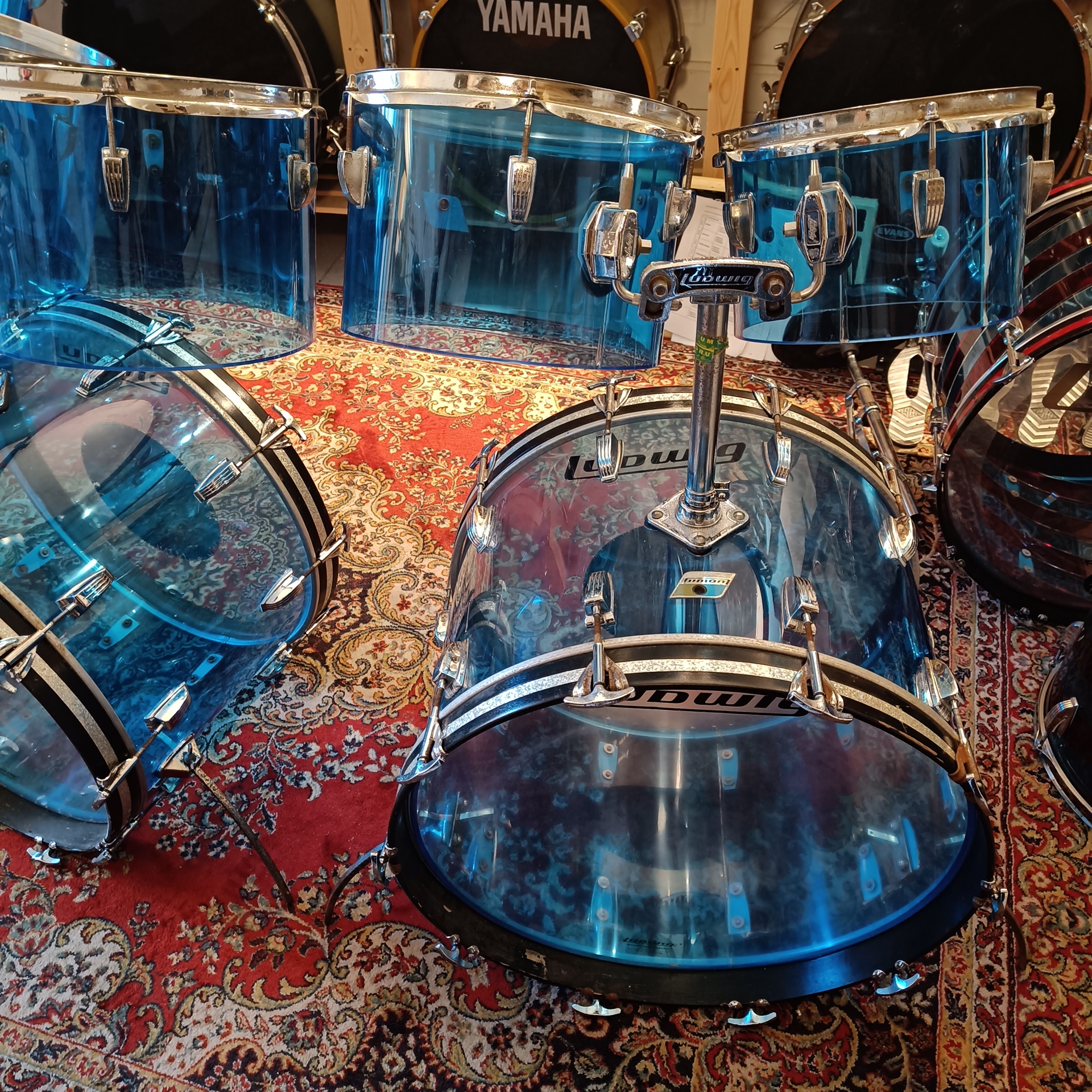 Ludwig Vistalite Blue 2x22"x14" 10" 12" 13" 14" 15" 16" B&O Vintage 70's – Image 2