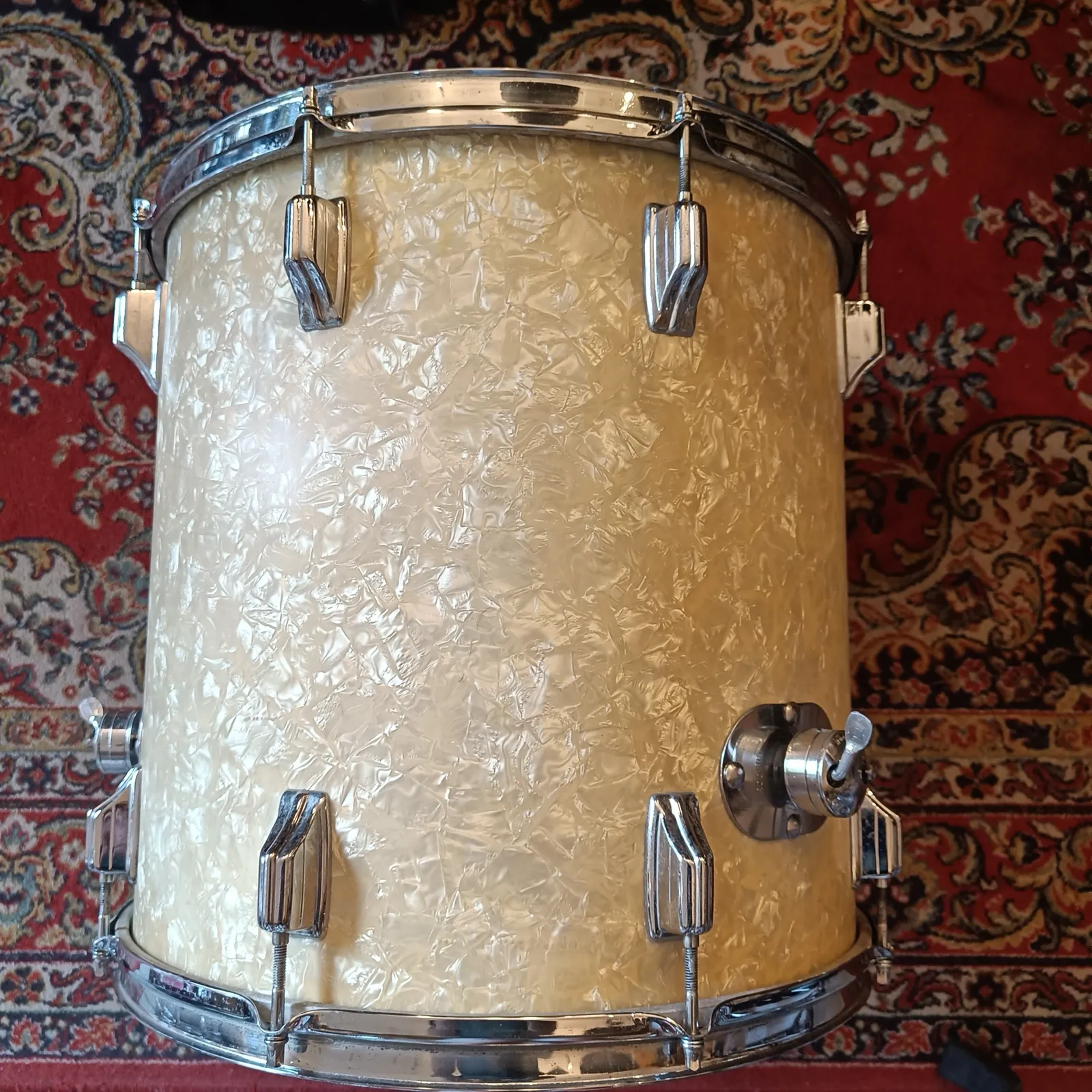 Rogers 16"x16" Floor Tom White Marine Pearl Vintage 70's – Image 3